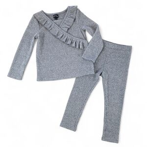 Art Class Gray Neutral Ribbed Ruffle Top & Leggings Matching Set Girl's Size 3T